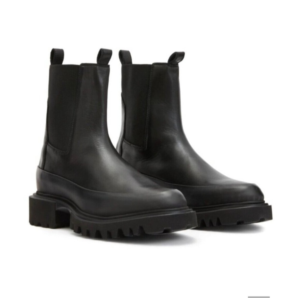 Allsaints Leather Boots Lightweight Lug Sole Black Chelsea Pull On US 7.5 New